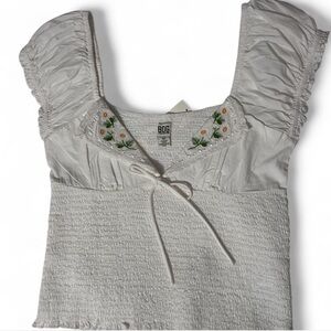BDG Urban Outfitters Embroidered
Smocked Cotton Top in white